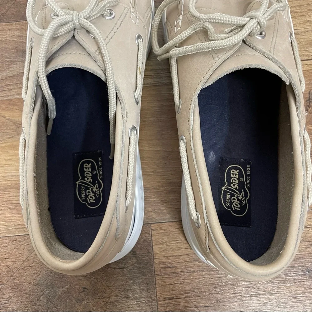 Sperry Men's Top Sider Beige Leather Boat Shoes Size 10.5